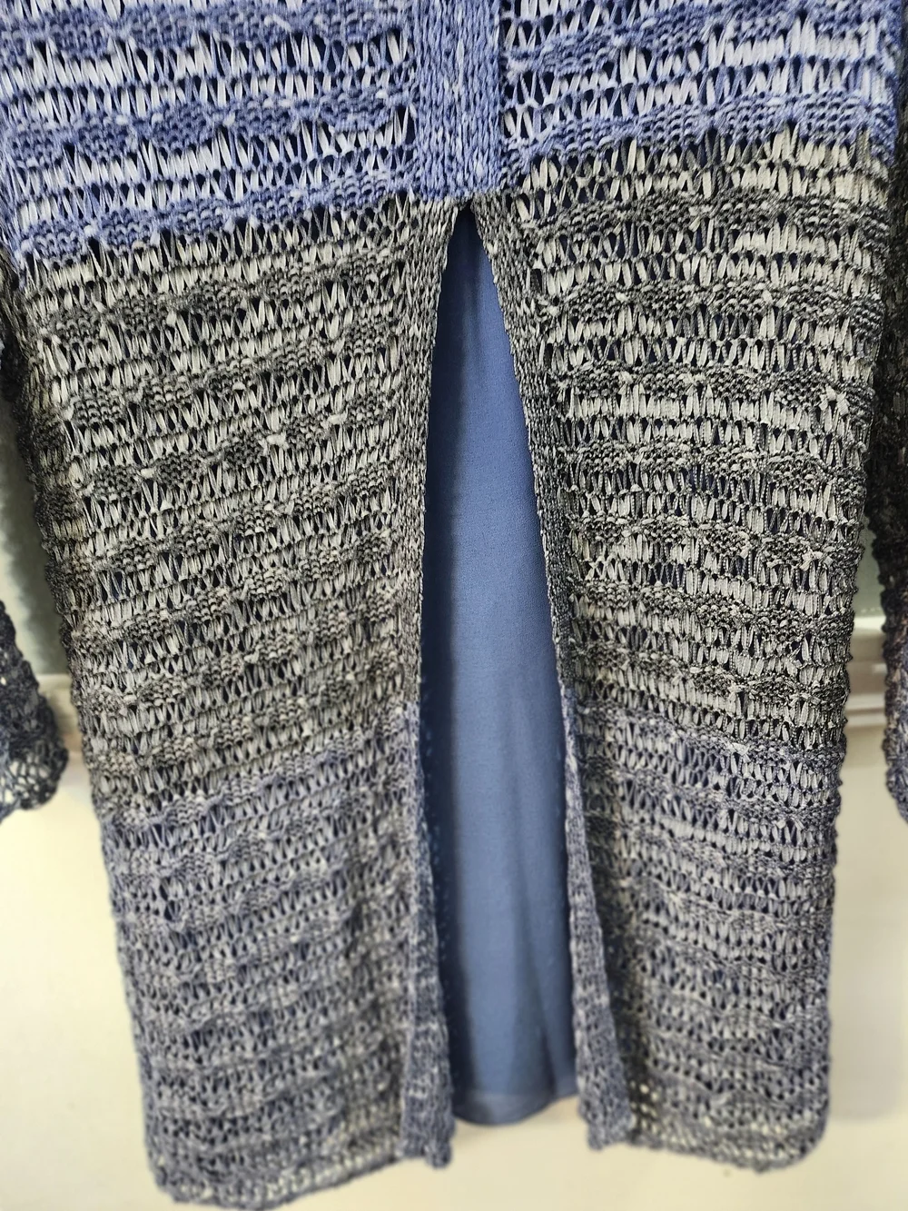 Renuar Blue Gradient Open-Knit Scoop Neck Sweater